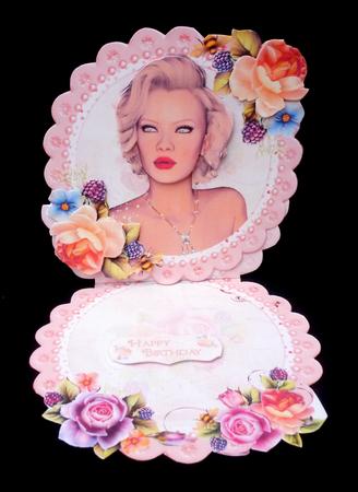 Flower Framed Portrait of Marilyn Scalloped Round Easel Card by Diane  Hitchcox