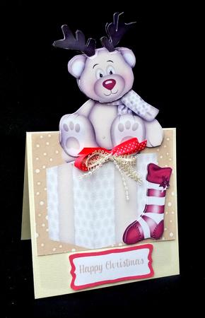 Little Reindeer Bear with His Stocking Over the Edge by Diane  Hitchcox