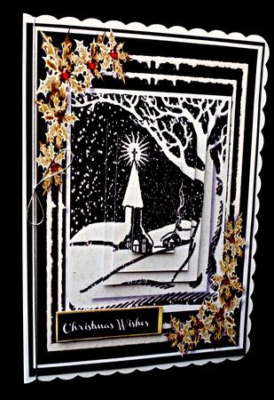 A5 Christmas Scene in Monocrome with Gold Holly  by Diane  Hitchcox