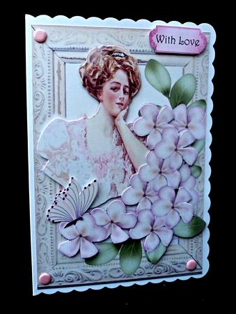 Pretty Vintage Lady with Flowers and Butterflies by Diane  Hitchcox