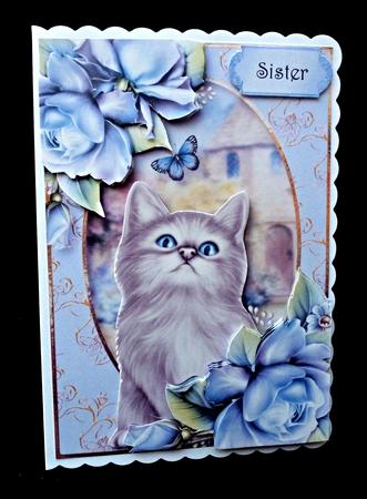 Cottage Kitten with Porcelain Roses & Butterfly by Diane  Hitchcox