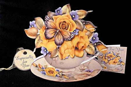 Yellow Roses and Tea Cup Shaped Card by Diane  Hitchcox