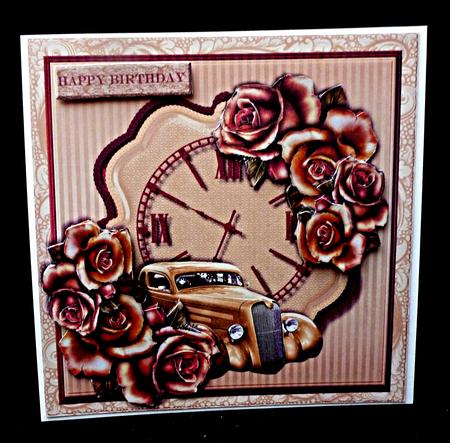 Male Card Vintage Car & Roses by Diane  Hitchcox