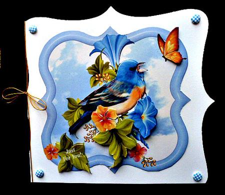 6" x 6" Morning Glory Bird Song with Decoupage Card Topper by Diane  Hitchcox