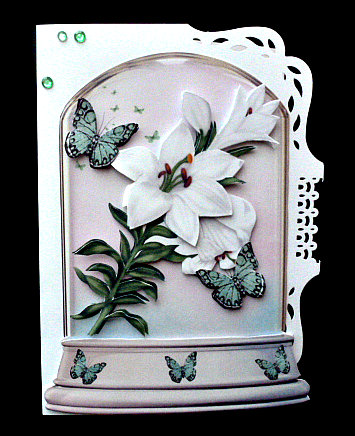 Beautiful White Lillies and Butterflies in Glass Dome by Diane  Hitchcox