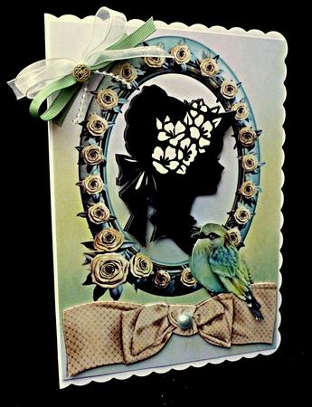 Pretty Silhouette Vintage Lady with Bird and Roses by Diane  Hitchcox