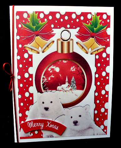 Cute White Polar Bears with Snowscene Bauble A4 by Diane  Hitchcox