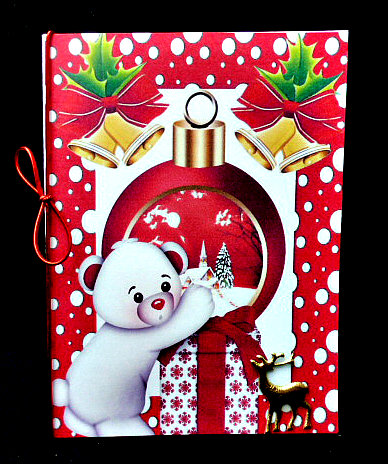 Cute White Teddy with Present and Snow Bauble A4 by Diane  Hitchcox