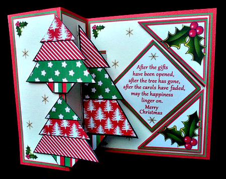 Fold Back Pop-up - Red Patchwork Trees by Diane  Hitchcox