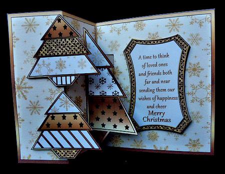 Fold Back Pop-up - Gold Patchwork Trees by Diane  Hitchcox
