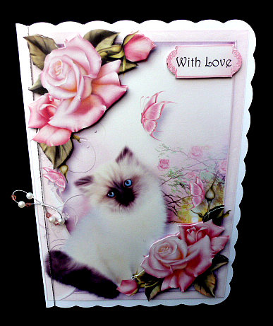Pussy Cat & Pink Roses by Diane  Hitchcox