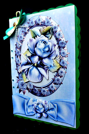 Blue Roses, in Rose Frame with Hearts and Bow by Diane  Hitchcox