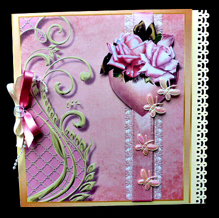Beautiful Heart with Roses on a Lace Ribbon, Pink by Diane  Hitchcox