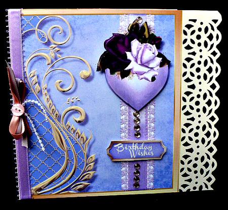 Beautiful Heart with Roses on a Lace Ribbon , Lilac  by Diane  Hitchcox