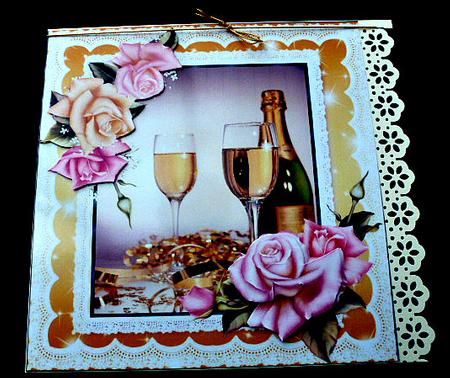 Celebrate with Champagne and Pretty Roses 8x8 by Diane  Hitchcox