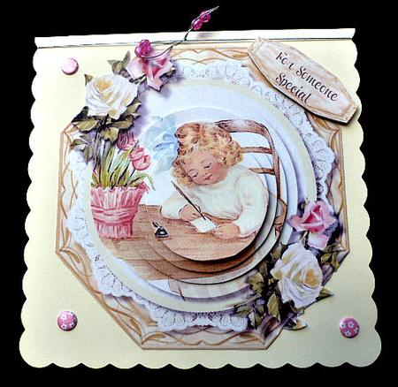 Lovely Octagonal Card Front with Vintage Girl  by Diane  Hitchcox