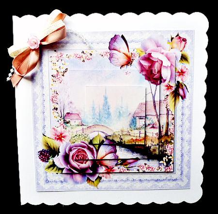 Bridge Over the River Watercolour Scene with Roses Pyramid by Diane  Hitchcox