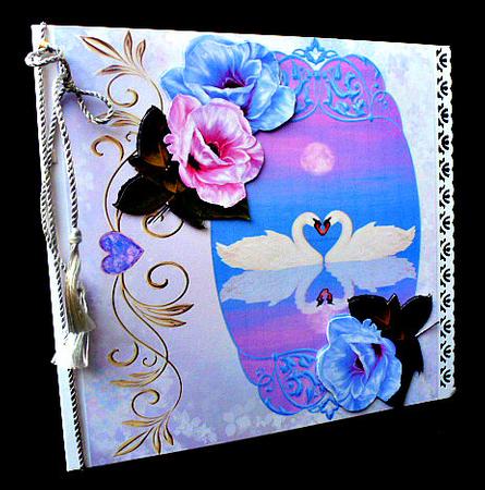Reflection of Beauty, Pretty Swans with Flowers 8x8 by Diane  Hitchcox