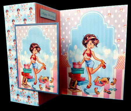 A Girl Loves Shoes Fold Back Card with Toppers by Diane  Hitchcox