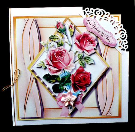 Beautiful Pink Roses on a Diamond Plaque by Diane  Hitchcox