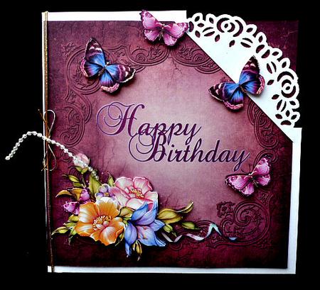 Birthday Flowers & Butterflies 8 x 8 Card by Diane  Hitchcox