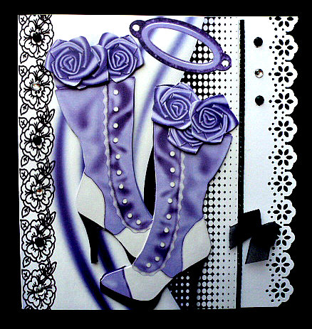 Purple Vintage Boots with Black Lace and Purple Roses by Diane  Hitchcox