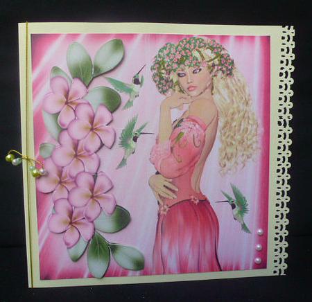 Pretty Vintage Flower Girl with Humming Bird 8x8 by Diane  Hitchcox