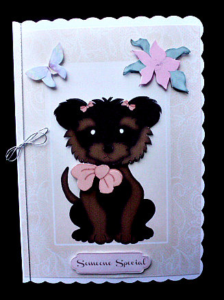 Cute Yokie Terrier with Pink Bow by Diane  Hitchcox