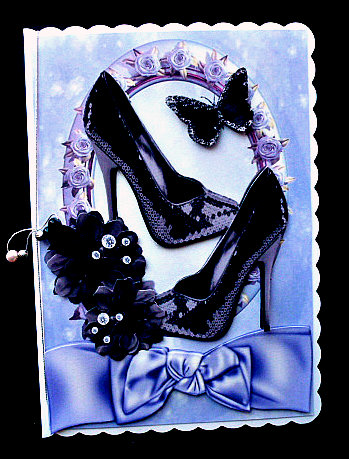 Black Sequin Shoes with Flower in Purple Rose Frame with Bow by Diane  Hitchcox