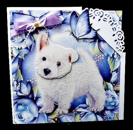 Adorable Westie in Blue Roses 8x8 by Diane  Hitchcox