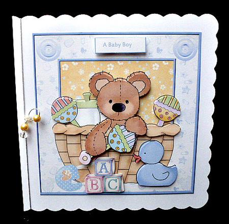 Baby Boy Bear in a Basket Card with Decoupage by Diane  Hitchcox