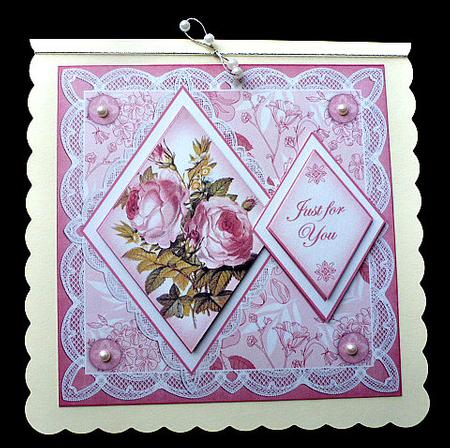 Pink Roses Just for You 7in Double Diamond Topper by Diane  Hitchcox