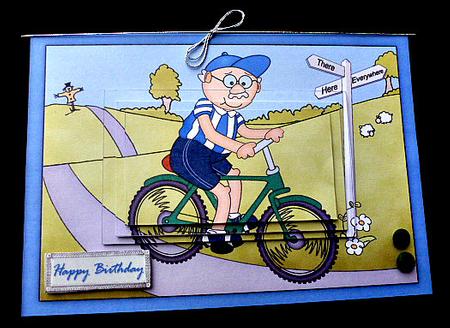 A5 Bert Rides a Bike Pyramage Topper by Diane  Hitchcox