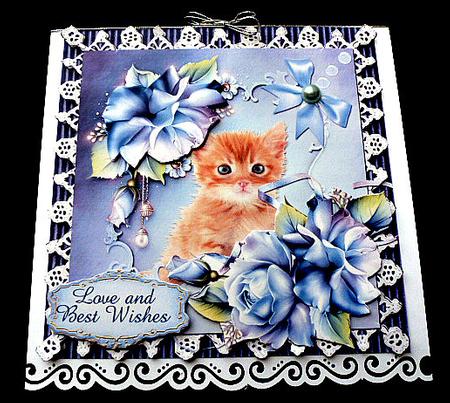 Ginger Kitten and Blue Flowers Birthday Card Front Mini Kit by Diane  Hitchcox