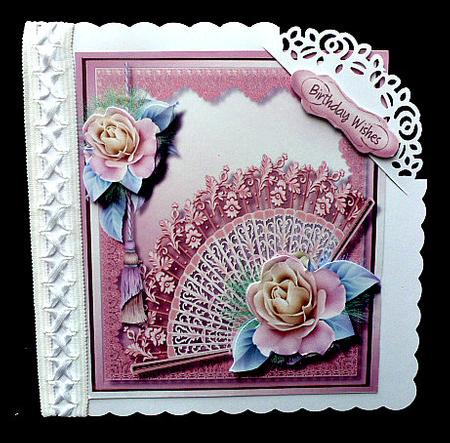 Beautiful Pink Filigree Fan and Roses  by Diane  Hitchcox
