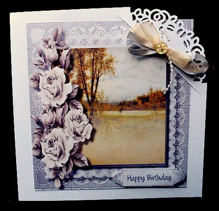 Beautiful Silver 8x8 Card with Roses by Diane  Hitchcox