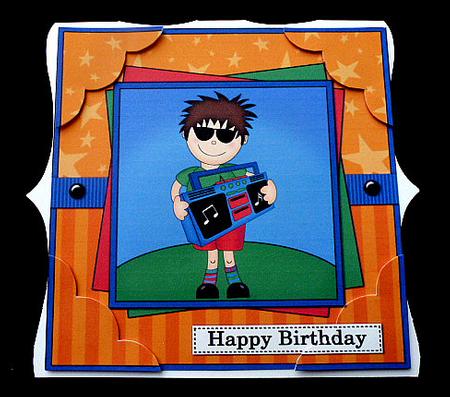 8 x 8 Jaz's Boom Box Birthday Scalloped Corner Topper by Diane  Hitchcox