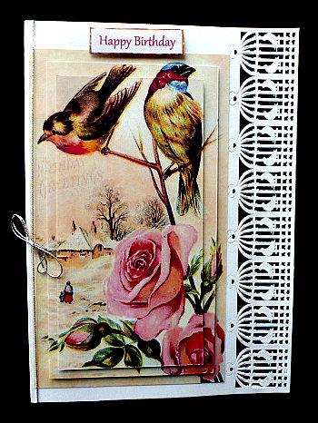 Vintage Winter Scene of Birds and Pink Roses Pyramids by Diane  Hitchcox