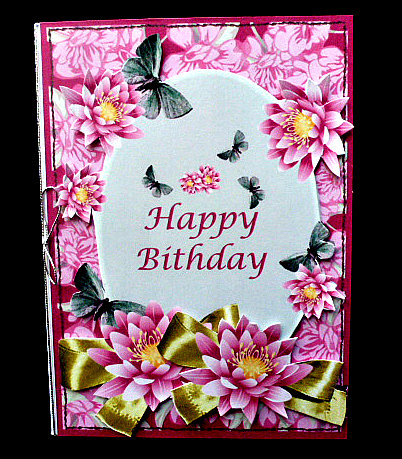 Flowers and Buttery Happy Birthday Decoupage Front by Diane  Hitchcox