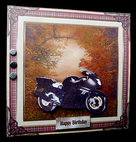 Birthday Black Motorbike Decoupage Topper by Diane  Hitchcox