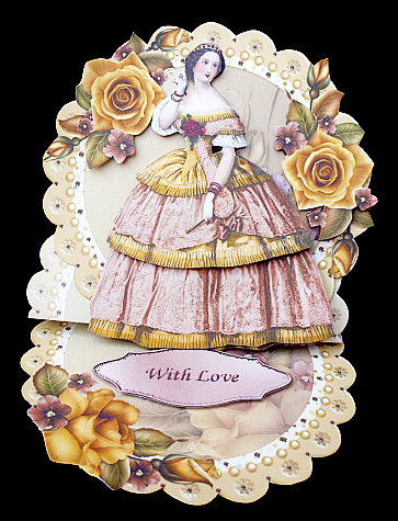 Victorian Lady Yellow Roses Round Easel Card by Diane  Hitchcox