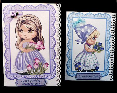 Pretty Flower Girl Card Fronts in Scalloped Frames with Bow by Diane  Hitchcox