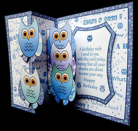Fold Back Pop-up Blue Owls by Diane  Hitchcox
