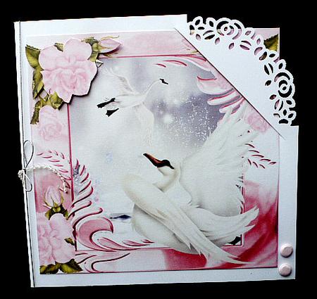 Beautiful Swans with Pink Roses in Fantasy Scene 8x8 by Diane  Hitchcox