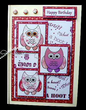 Three Squares Pink Owls by Diane  Hitchcox