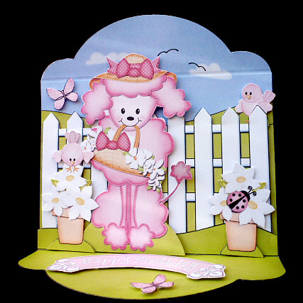 3D Bon Bon Poodle Dog's Flower Basket Pop Up Front Card Kit by Diane  Hitchcox