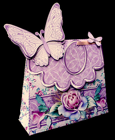 Handbag Gift Box Pink and Lilac Roses with Butterfly by Diane  Hitchcox