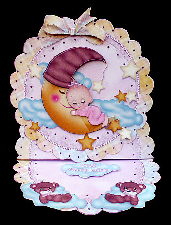 Baby Girl on the Moon Scalloped Round Easel Card by Diane  Hitchcox