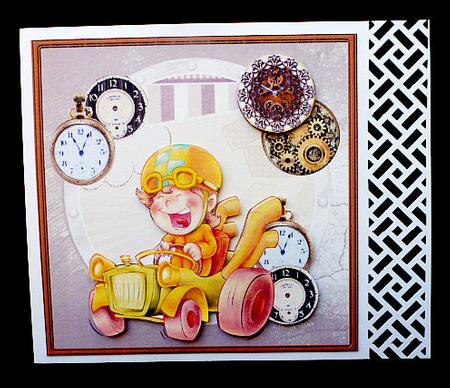 Racing Through Time Card with Decoupage and Sentiment Tags by Diane  Hitchcox