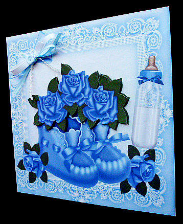 Blue Bootees, with Blue Roses in Lace Frame 8x8 by Diane  Hitchcox